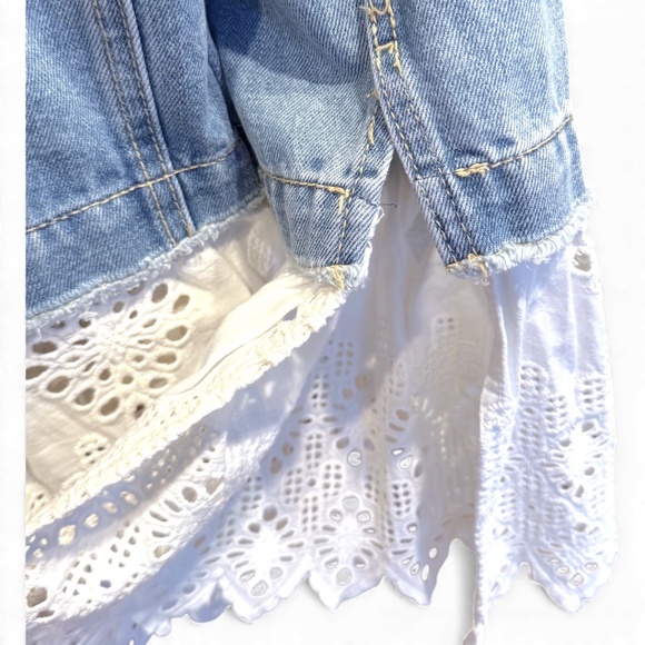 C&C California Denim Jacket with Lace Hem & Lace Cuffs – Size L - Picture 7 of 11